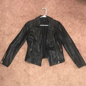 Black Gold Studded Leather Jacket